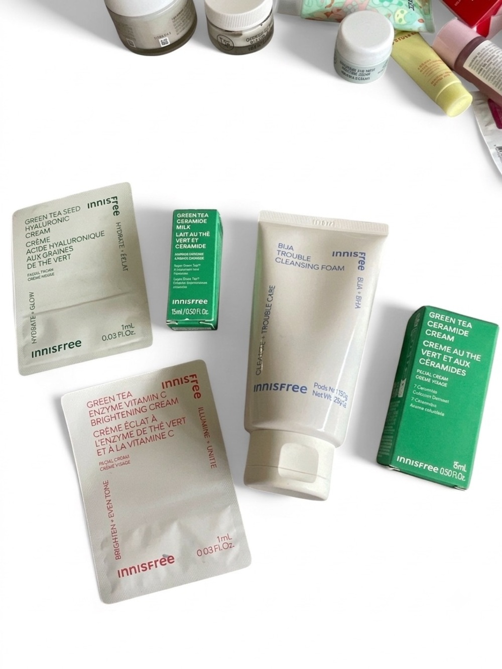 innisfree k beauty skincare bundle  x5 bija cleanser / green tea enzyme ceramide